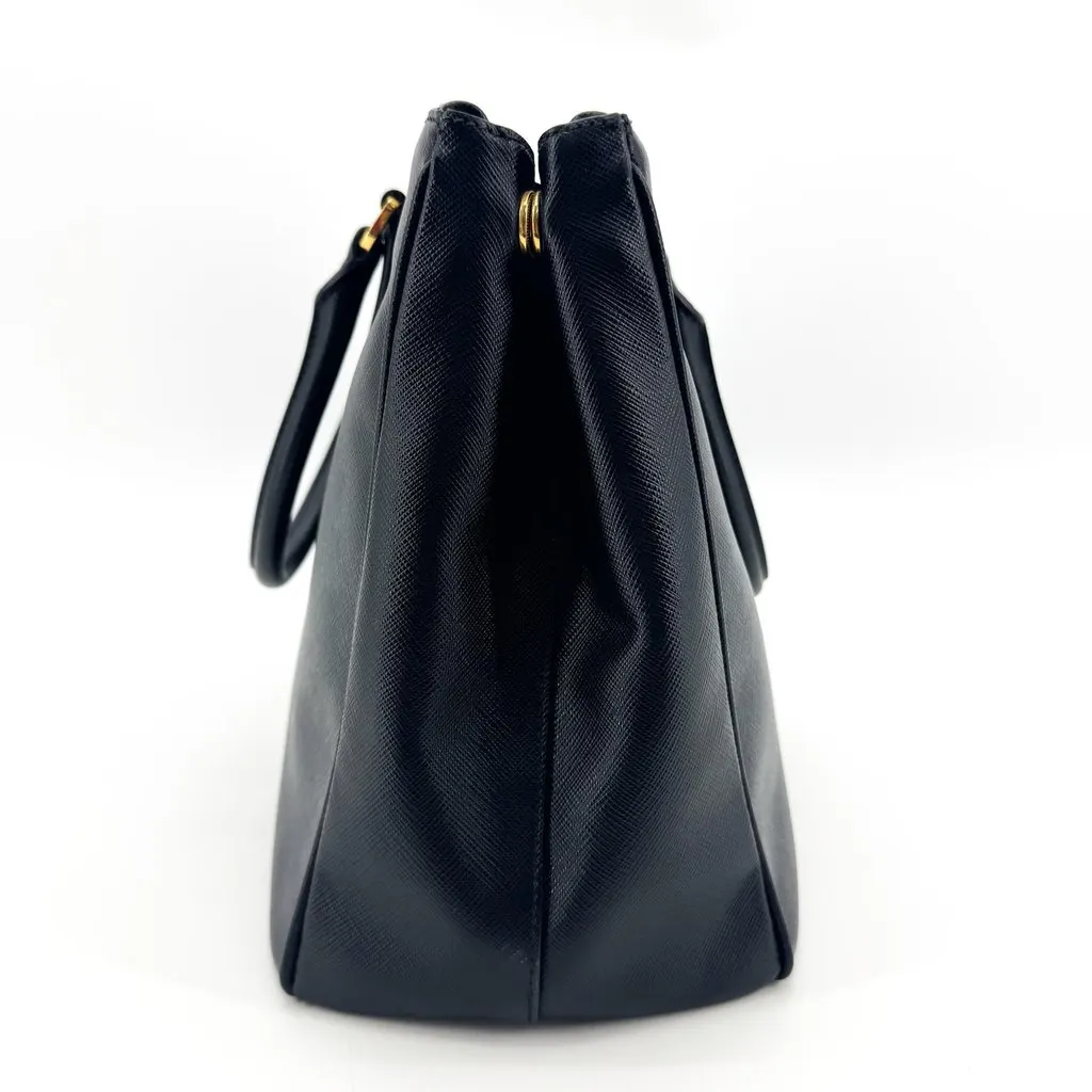 Prada Saffiano Galleria Medium Tote Bag Black Gold Black Leather Very good - Box View