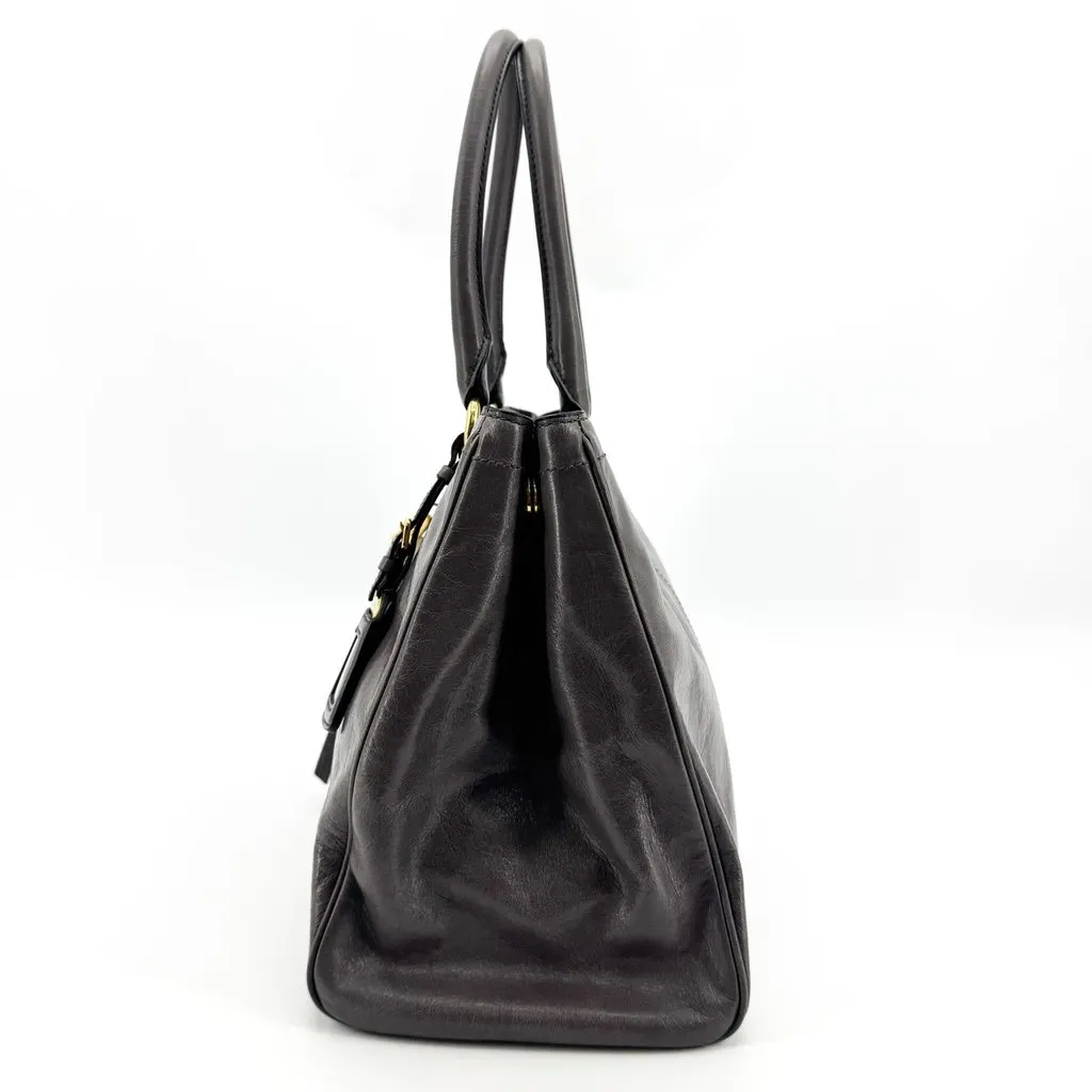 Prada Vitello Shine Tote Bag Dark Gray Gold MultiColor Leather Very good - Model View