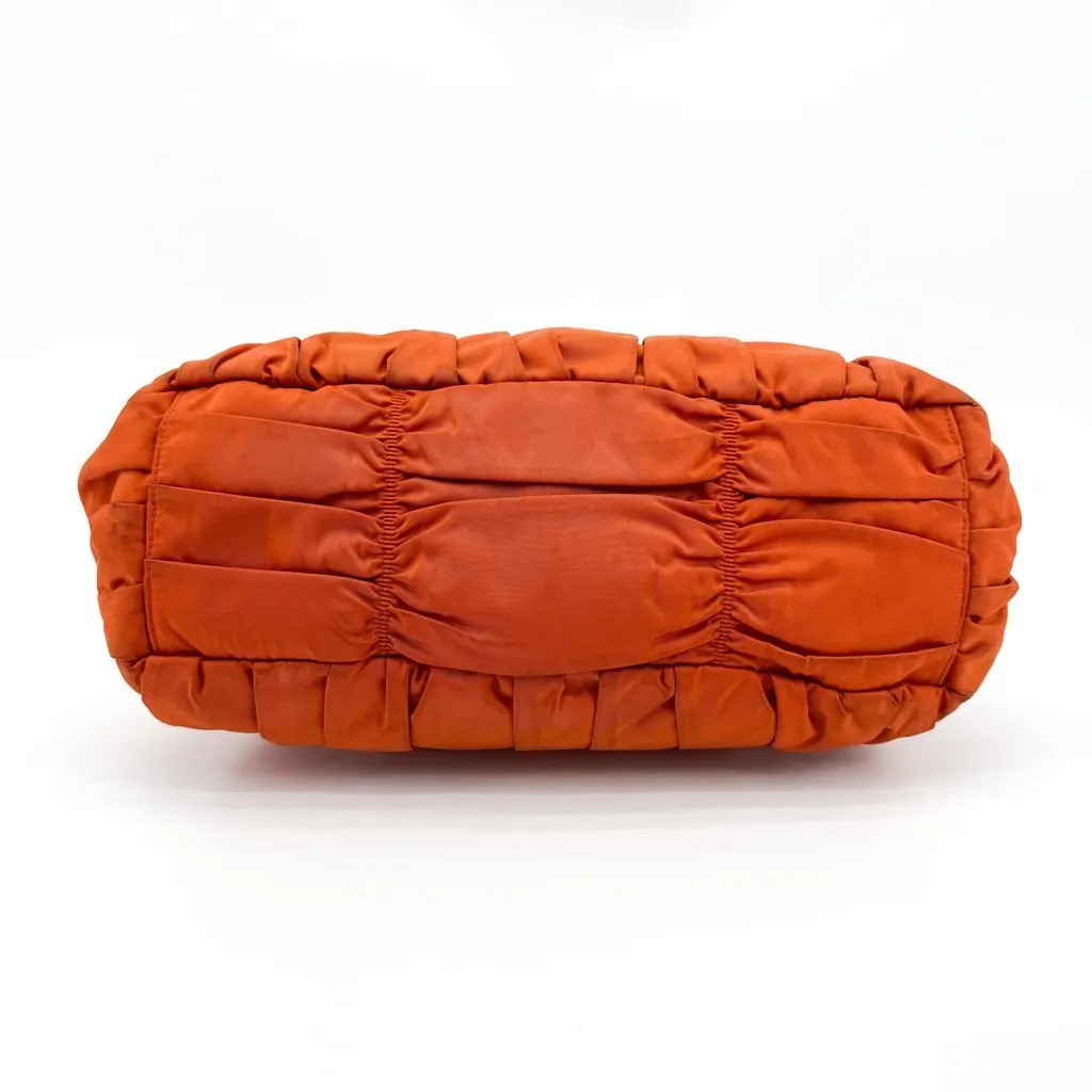 Prada Tessuto Gaufre Ruched Nylon Handbag Orange Orange Polyamide Fair - Box View