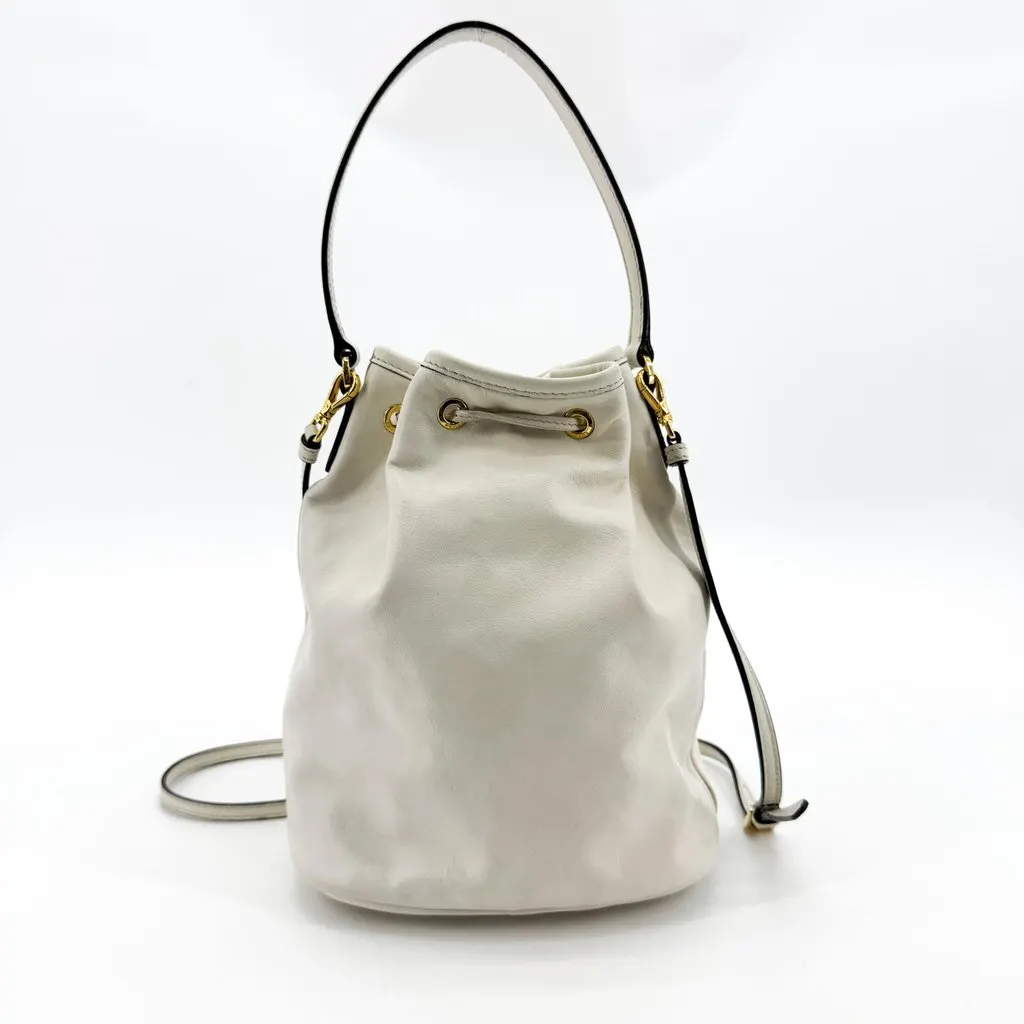 Prada Leather Duet Bucket Bag White Gold White Leather Good - Inside View