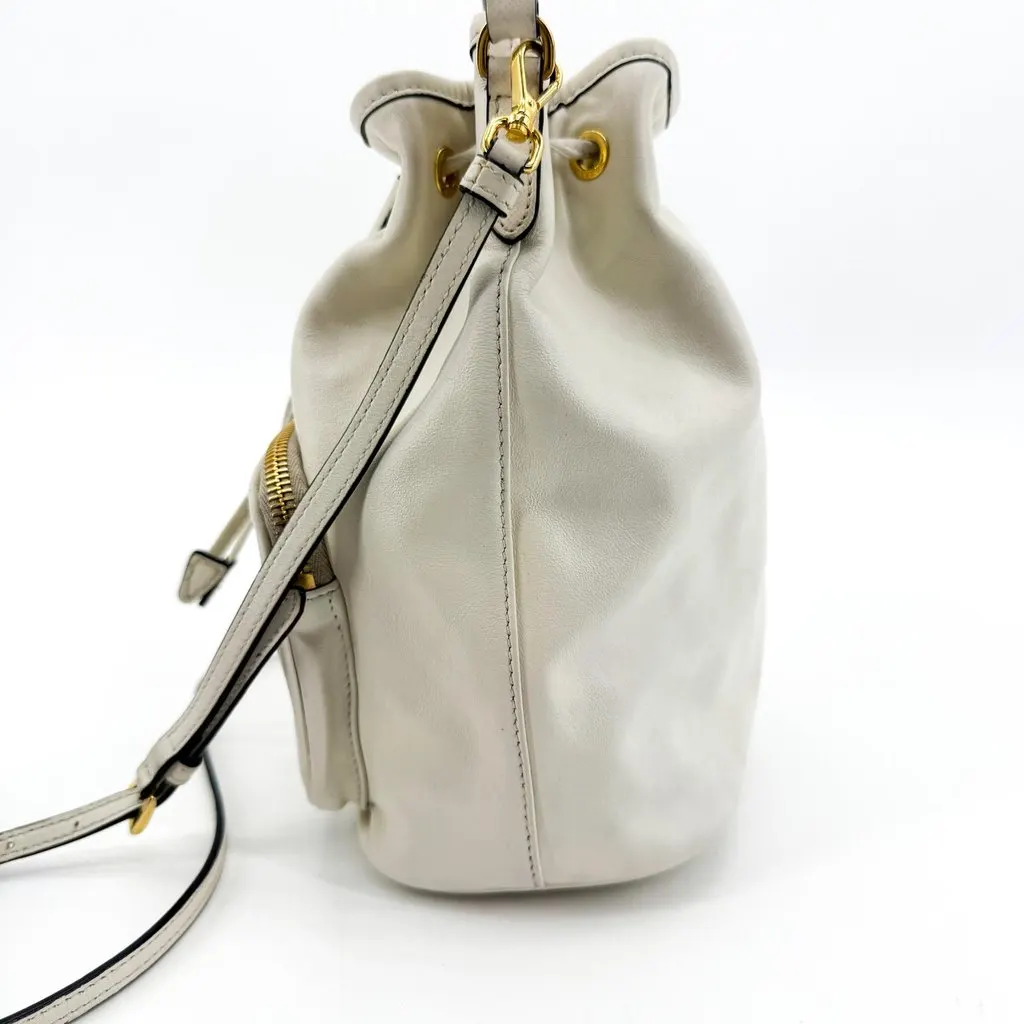 Prada Leather Duet Bucket Bag White Gold White Leather Good - Model View