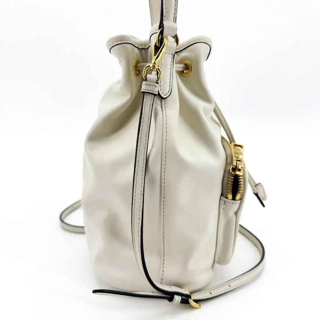 Prada Leather Duet Bucket Bag White Gold White Leather Good - Box View