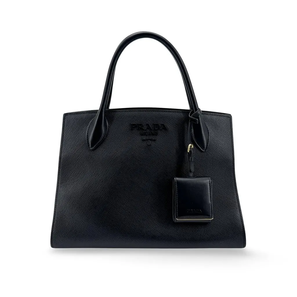 Prada Medium Monochrome Saffiano Leather Bag Black Black Leather Very good - Front View