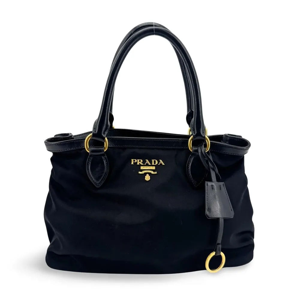 Prada Tessuto Saffiano Tote Bag Black Black Polyamide Good - Front View