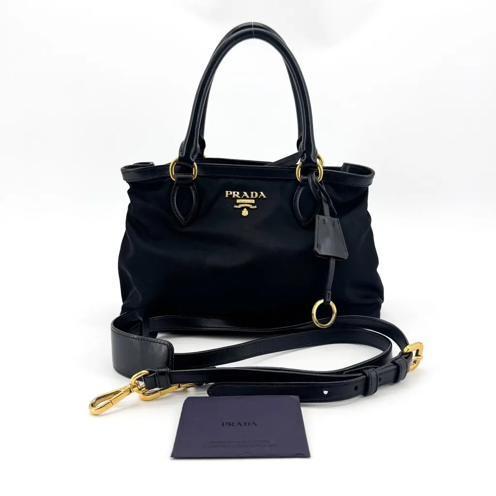 Prada Tessuto Saffiano Tote Bag Black Black Polyamide Good - Back View