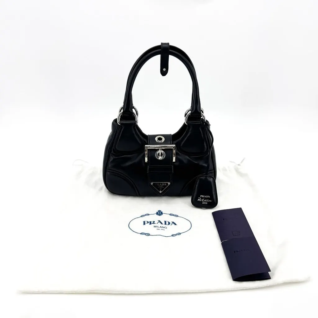 Prada Re-Edition 2002 Leather Shoulder Bag Black Black Leather Very good - Back View