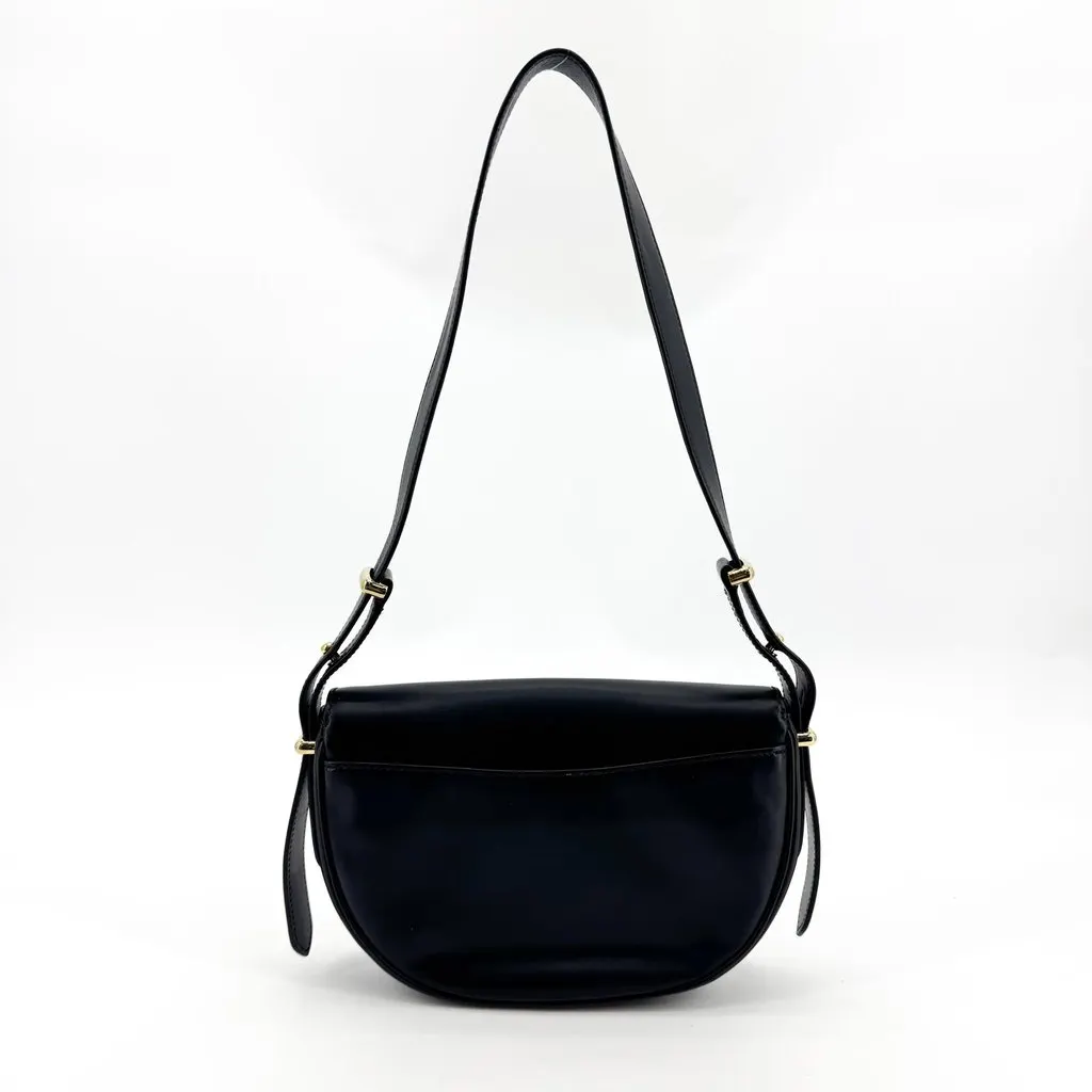 Prada Cleo Brushed Leather Flap Shoulder Bag Black Gold Hardware Black Leather Very good - Back View
