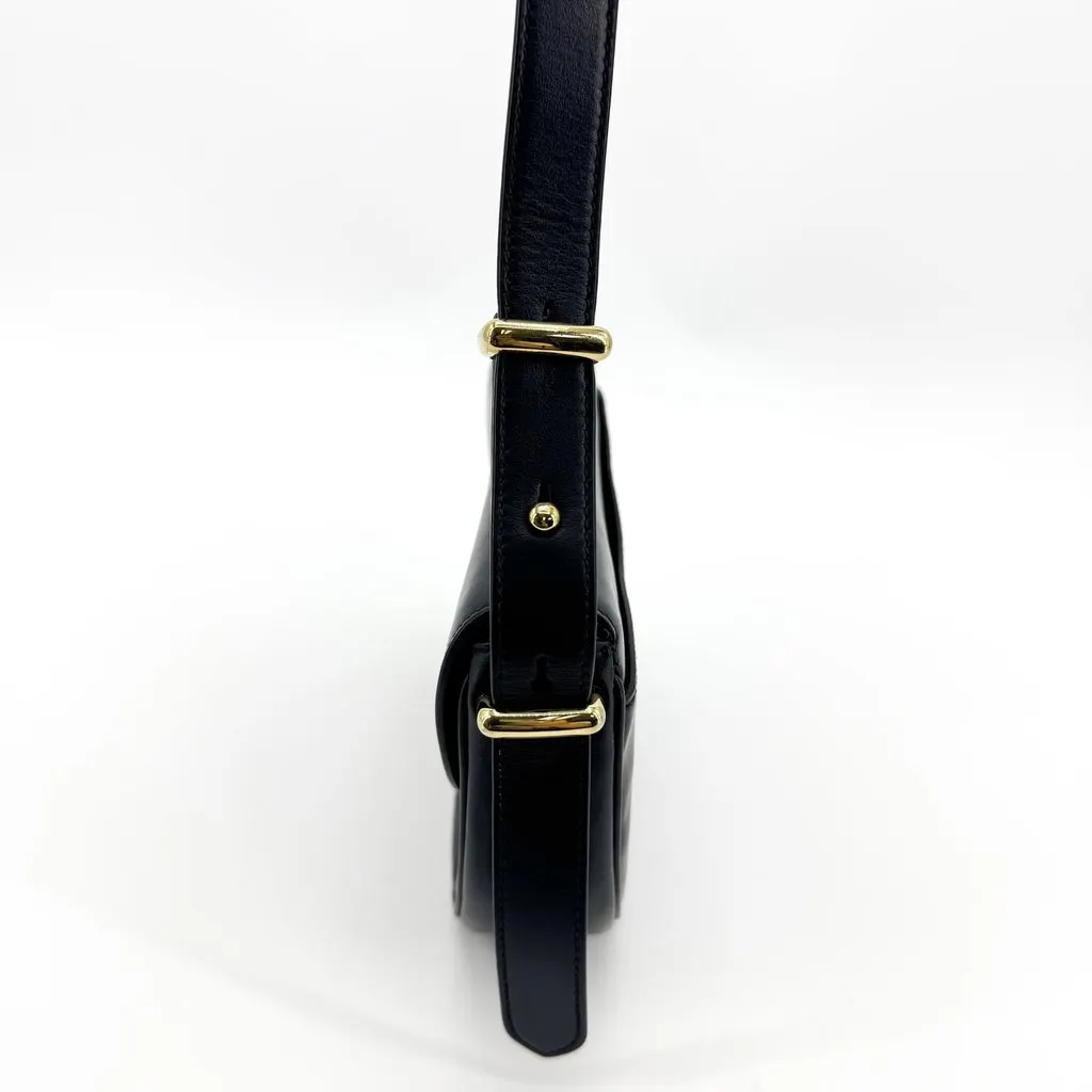Prada Cleo Brushed Leather Flap Shoulder Bag Black Gold Hardware Black Leather Very good - Model View