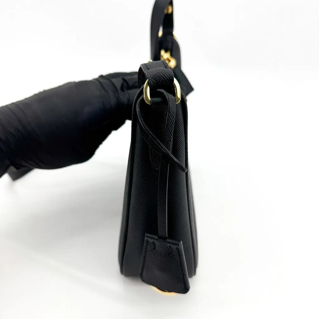 Prada Saffiano Leather Shoulder Bag Black Gold Black Leather Very good - Inside View