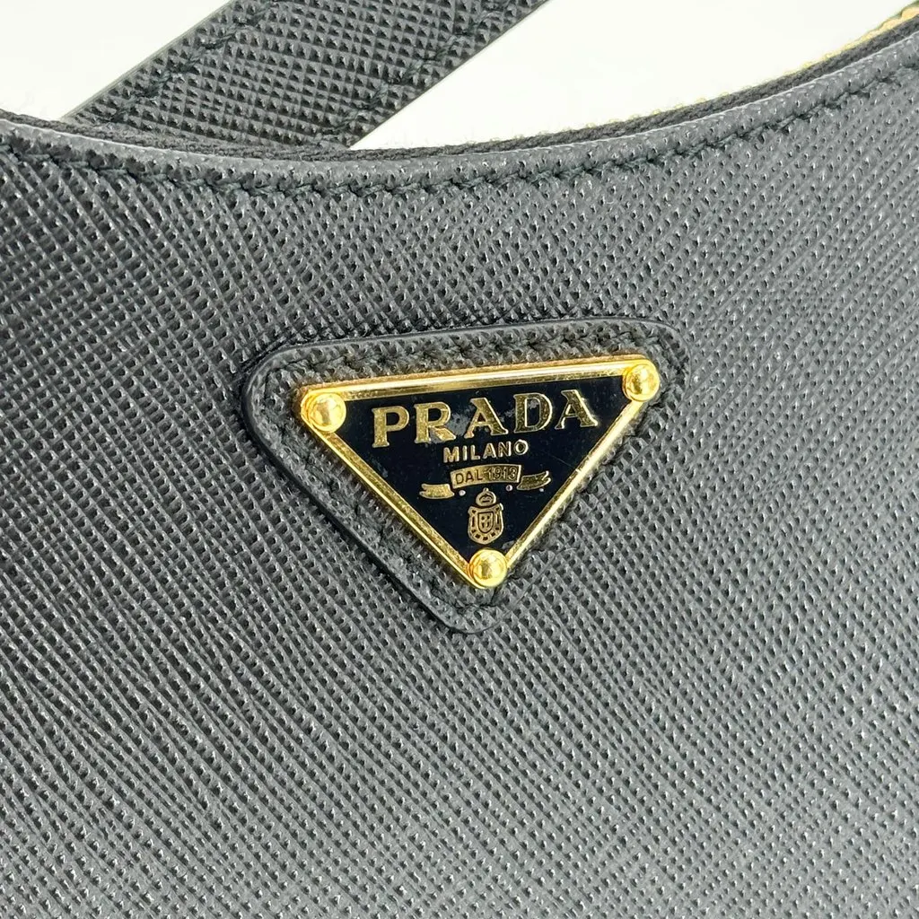 Prada Saffiano Leather Shoulder Bag Black Gold Black Leather Very good - Box View