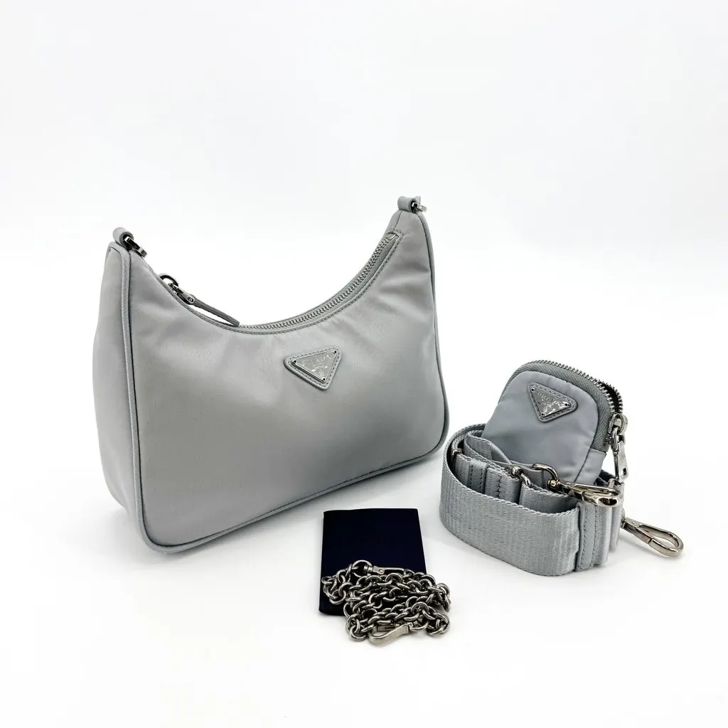 Prada Re-Edition 2005 Re-Nylon Shoulder Bag Gray MultiColor Polyamide Good - Back View
