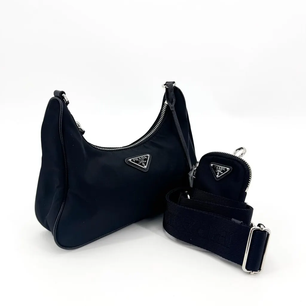 Prada Re-Edition 2005 Re-Nylon Mini Bag Black Black Polyamide Good - Back View