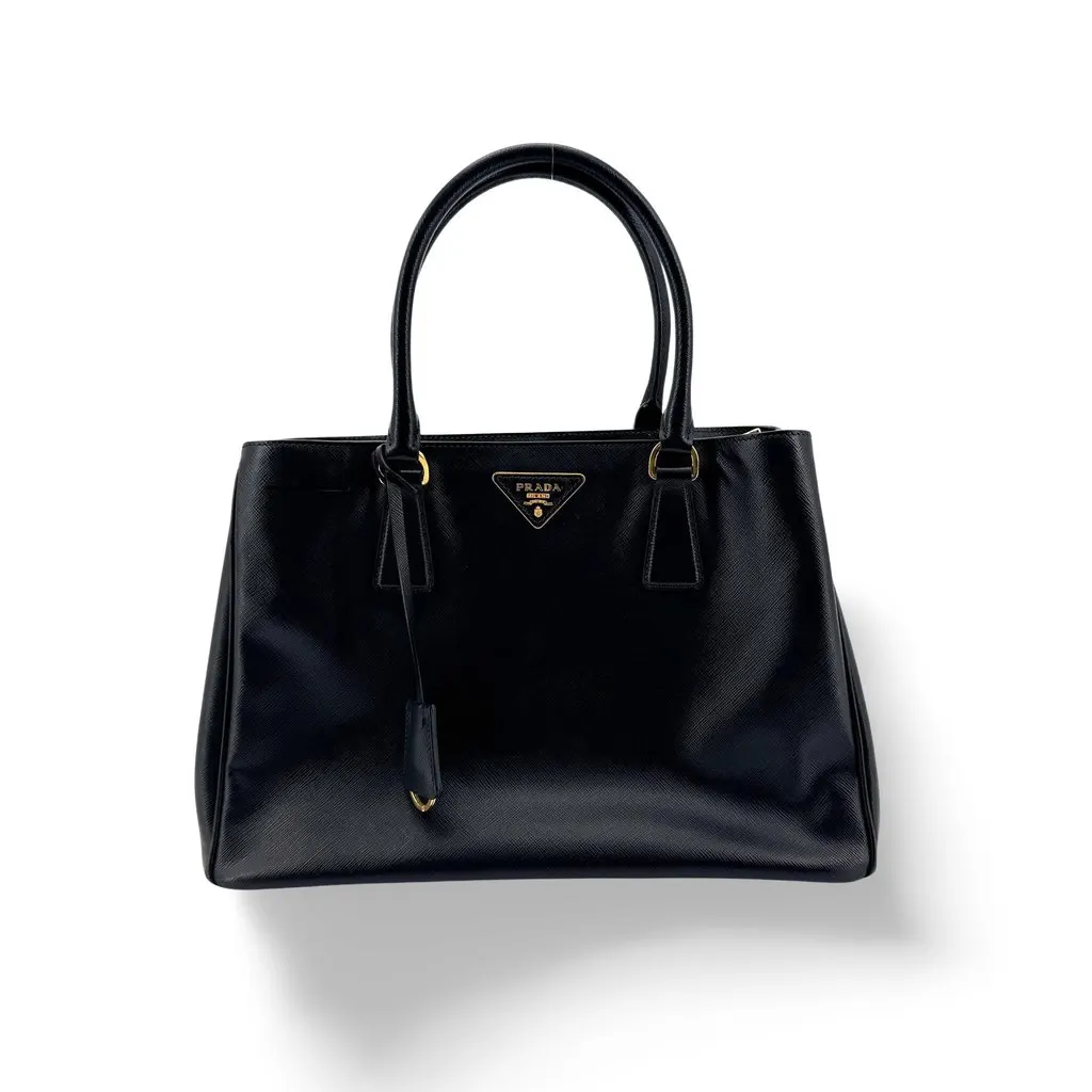 Prada Galleria Saffiano Leather Medium Bag Black Gold Black Leather Very good - Front View