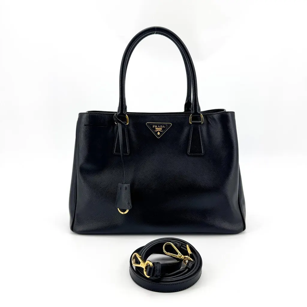 Prada Galleria Saffiano Leather Medium Bag Black Gold Black Leather Very good - Back View