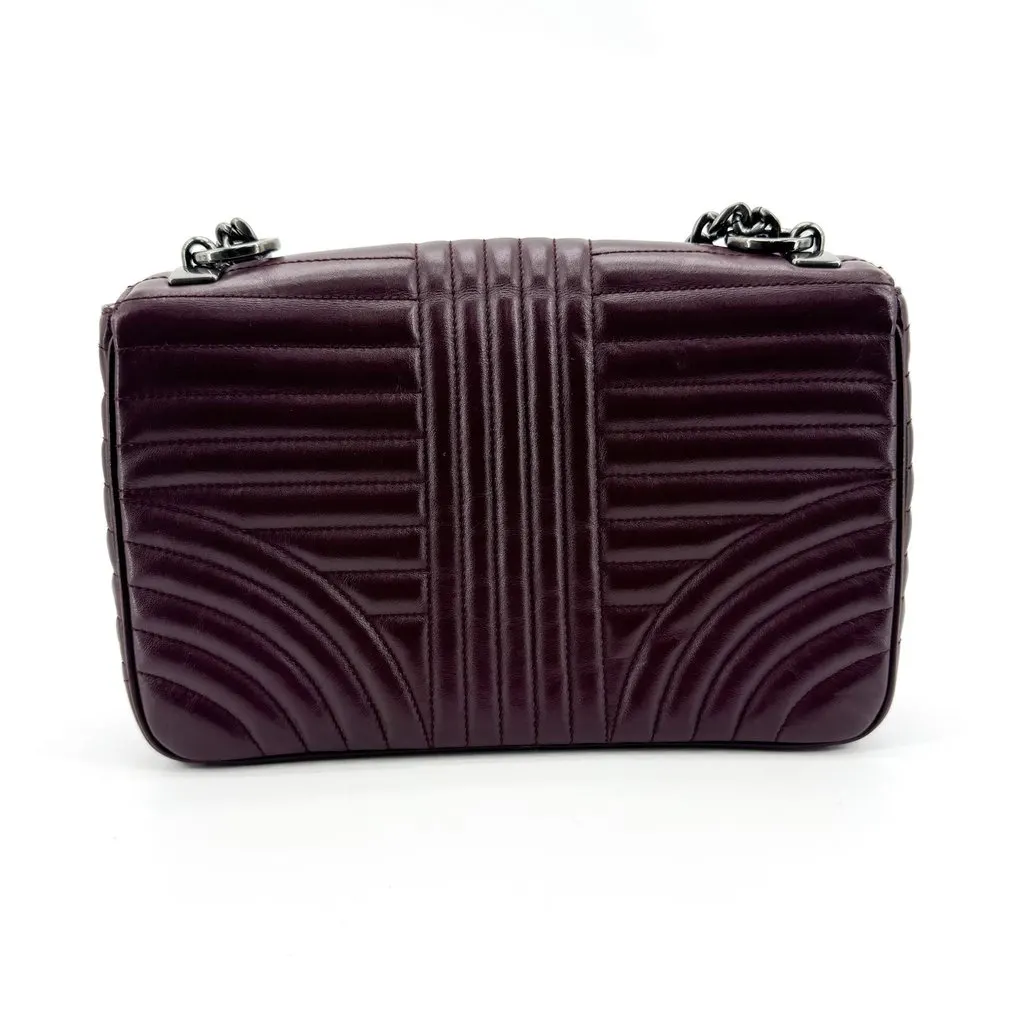Prada Diagramme Medium Shoulder Bag Burgundy Silver Burgundy Leather Good - Back View