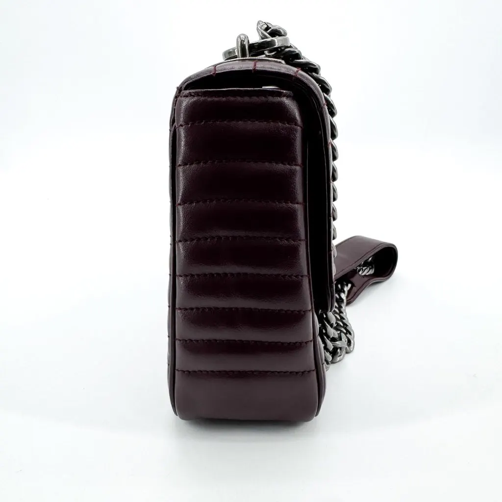 Prada Diagramme Medium Shoulder Bag Burgundy Silver Burgundy Leather Good - Model View