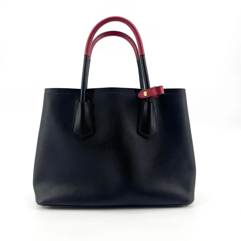 Prada Saffiano Double Medium Tote Bag in Black and Red Black Leather Very good - Inside View