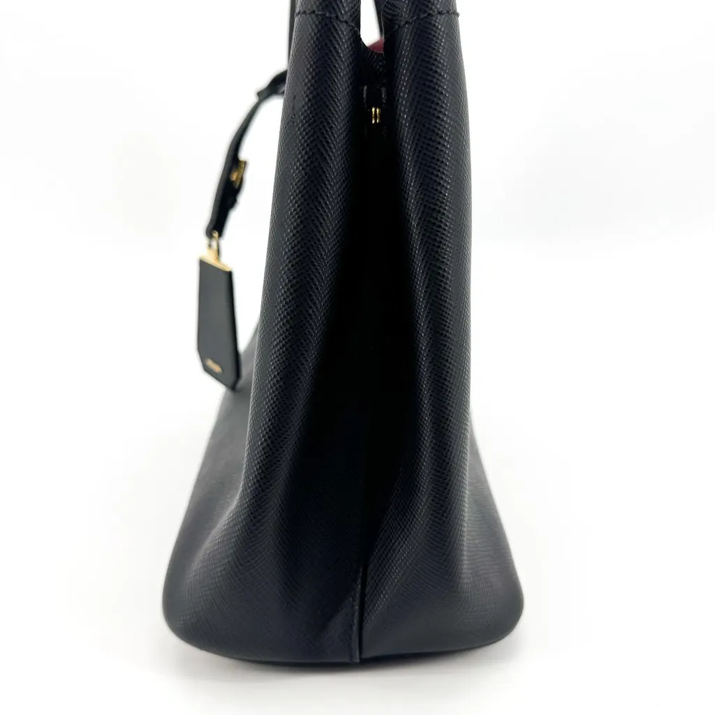 Prada Saffiano Double Medium Tote Bag in Black and Red Black Leather Very good - Model View