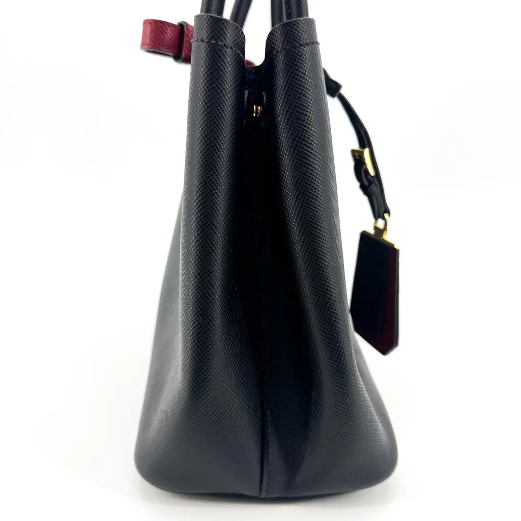 Prada Saffiano Double Medium Tote Bag in Black and Red Black Leather Very good - Box View