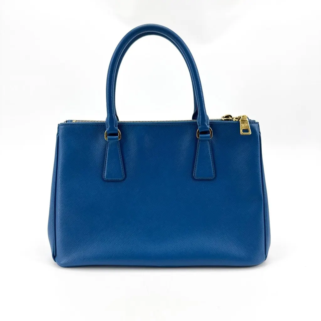 Prada Saffiano Galleria Medium Tote Bag Blue Gold Blue Leather Good - Inside View