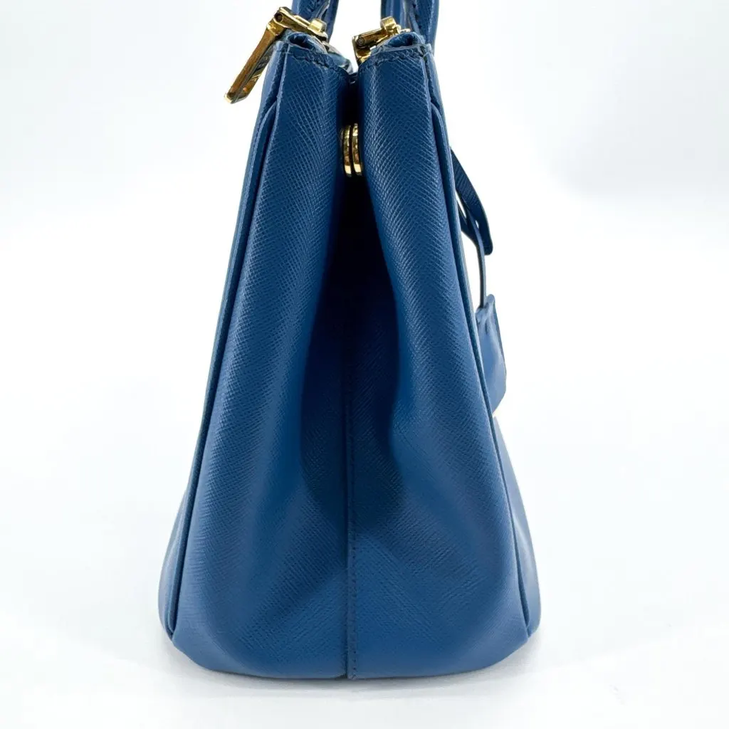 Prada Saffiano Galleria Medium Tote Bag Blue Gold Blue Leather Good - Box View