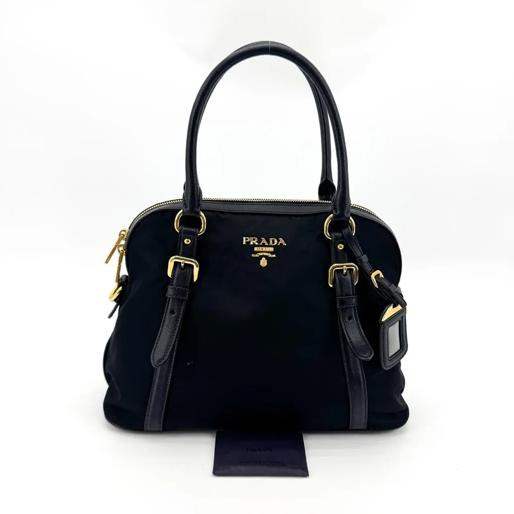 Prada Tessuto Saffiano Dome Tote Bag Black Gold Black Polyamide Very good - Back View