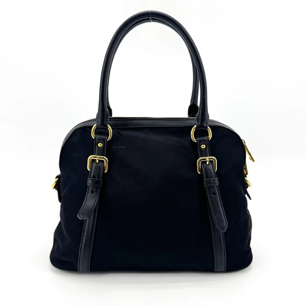 Prada Tessuto Saffiano Dome Tote Bag Black Gold Black Polyamide Very good - Inside View