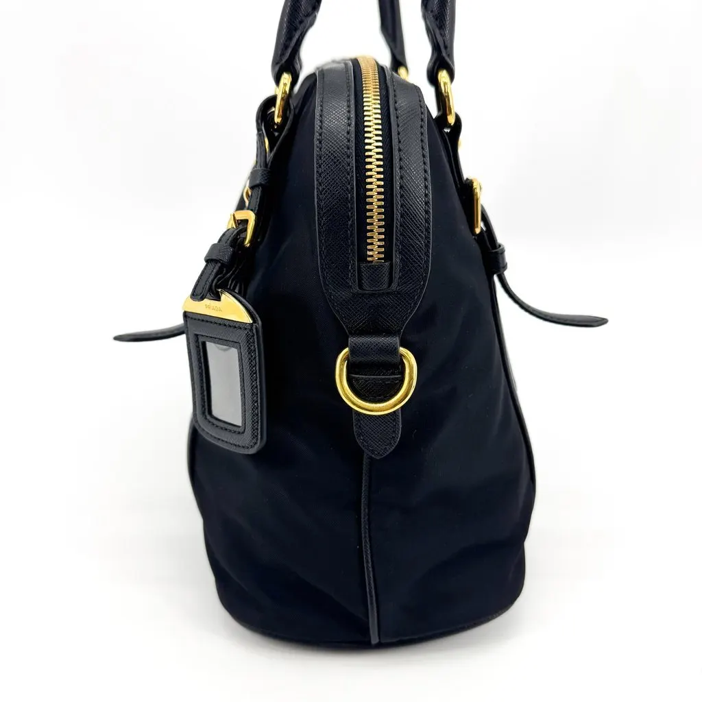 Prada Tessuto Saffiano Dome Tote Bag Black Gold Black Polyamide Very good - Model View