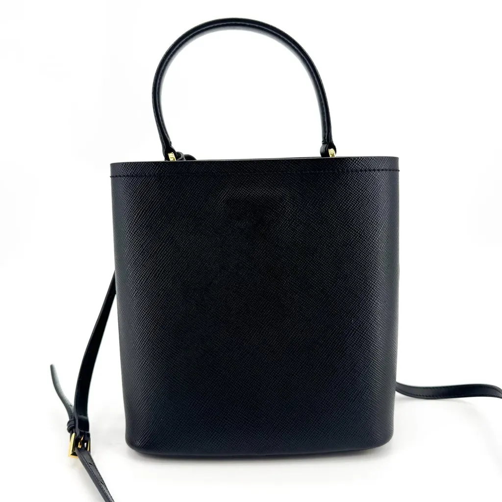 Prada Small Saffiano Leather Panier Bag Black Black Leather Good - Back View