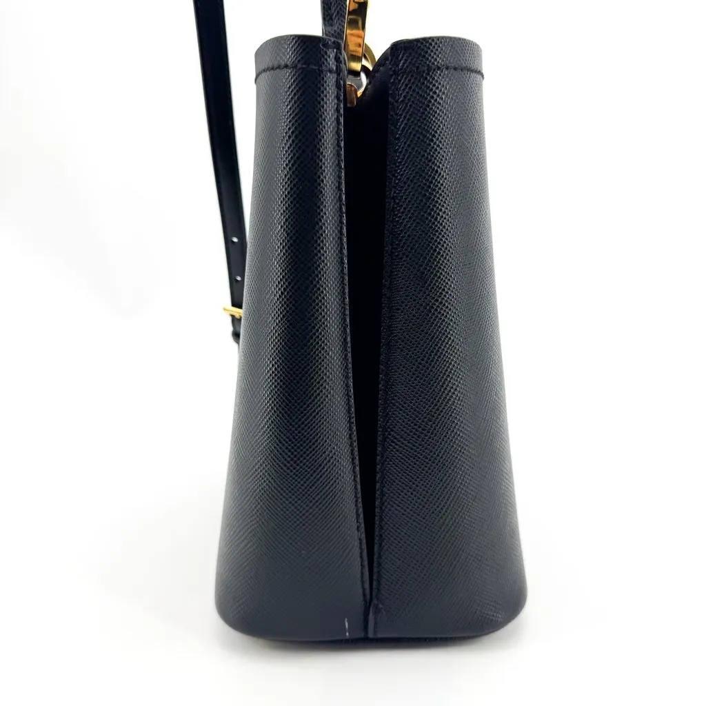 Prada Small Saffiano Leather Panier Bag Black Black Leather Good - Inside View