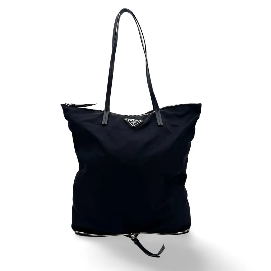Prada Tessuto Nylon Foldable Tote Bag Black Black Polyamide Good - Front View