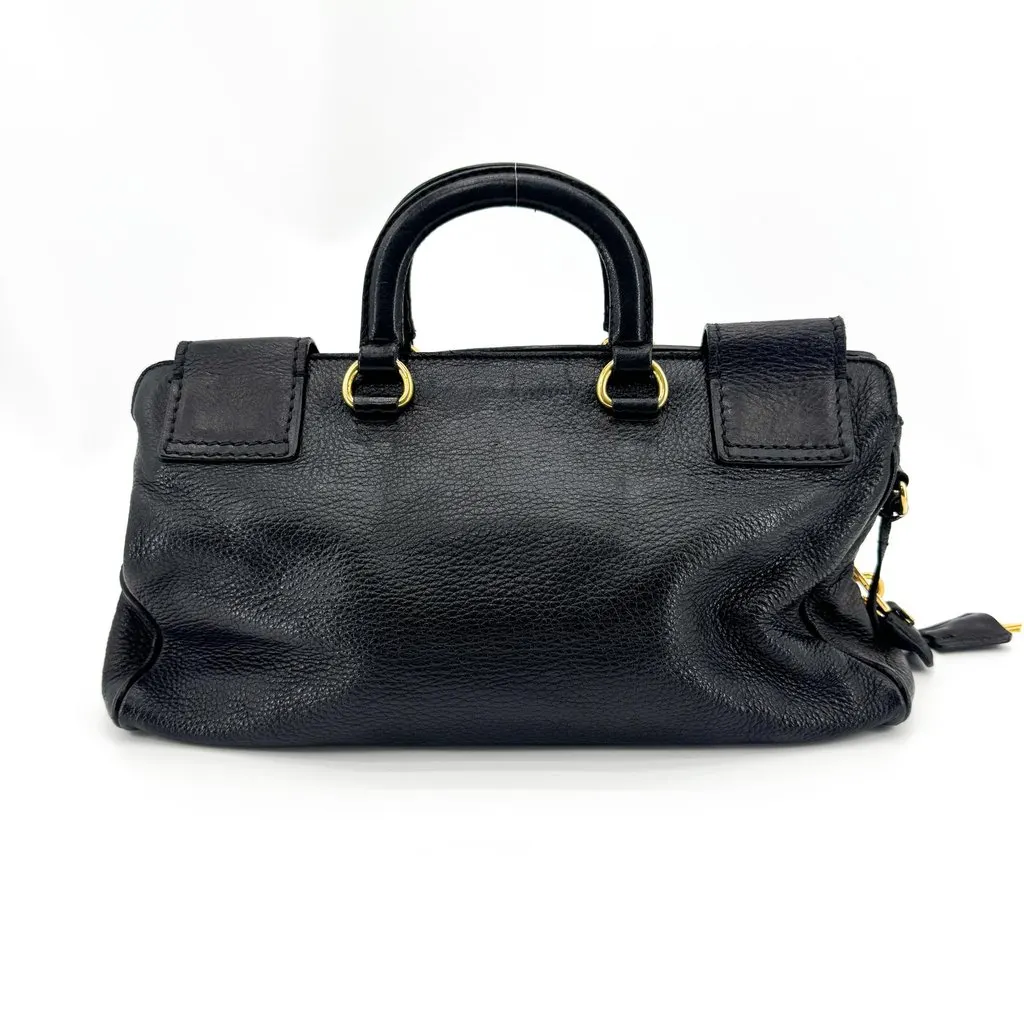 Prada Vitello Daino Top Handle Bag Black Gold Black Leather Good - Inside View