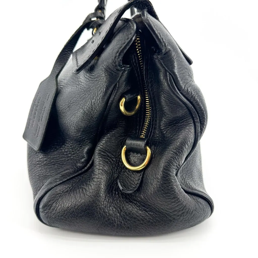 Prada Vitello Daino Top Handle Bag Black Gold Black Leather Good - Model View