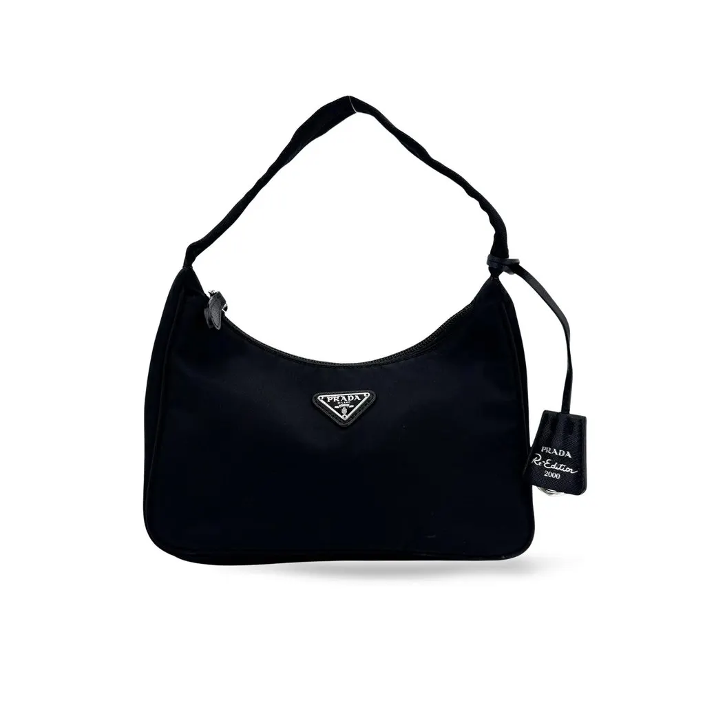 Prada Re-Edition 2000 Re-Nylon Mini Bag Black Black Polyamide Good - Front View