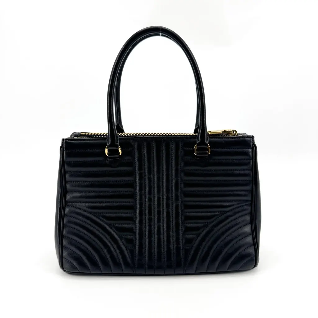 Prada Diagramme Medium Leather Tote Bag Black Gold Black Leather Very good - Inside View