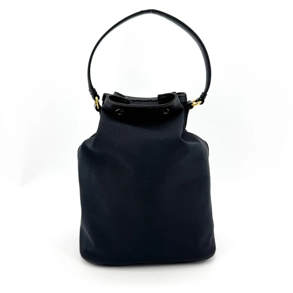 Prada Logo Jacquard Ribbon Bucket Bag Black Gold Black Canvas Very good - Inside View