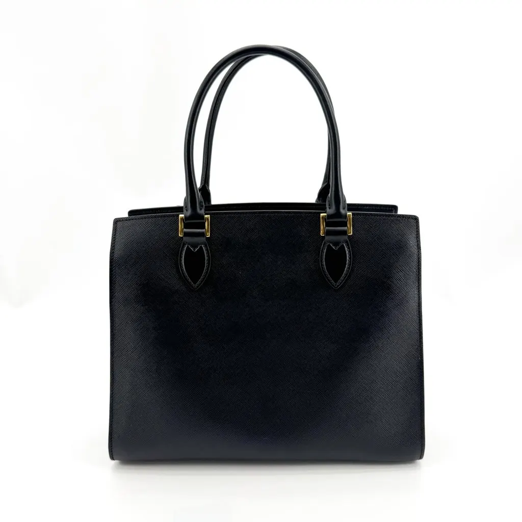 Prada Saffiano Lux Medium Tote Bag Black Gold Black Leather Good - Inside View