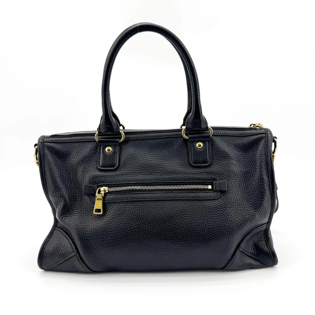 Prada Vitello Phenix Tote Bag Black Gold Black Leather Good - Inside View