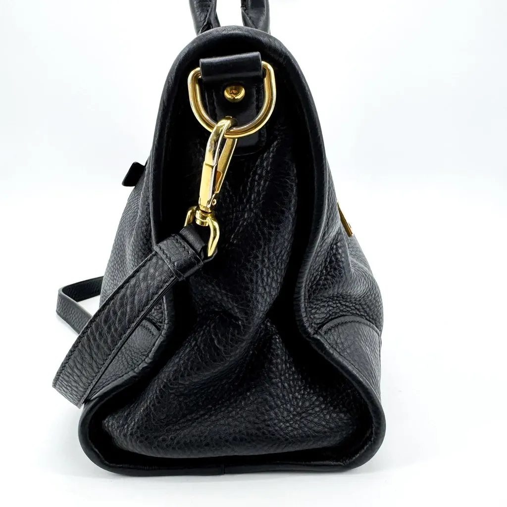 Prada Vitello Phenix Tote Bag Black Gold Black Leather Good - Model View