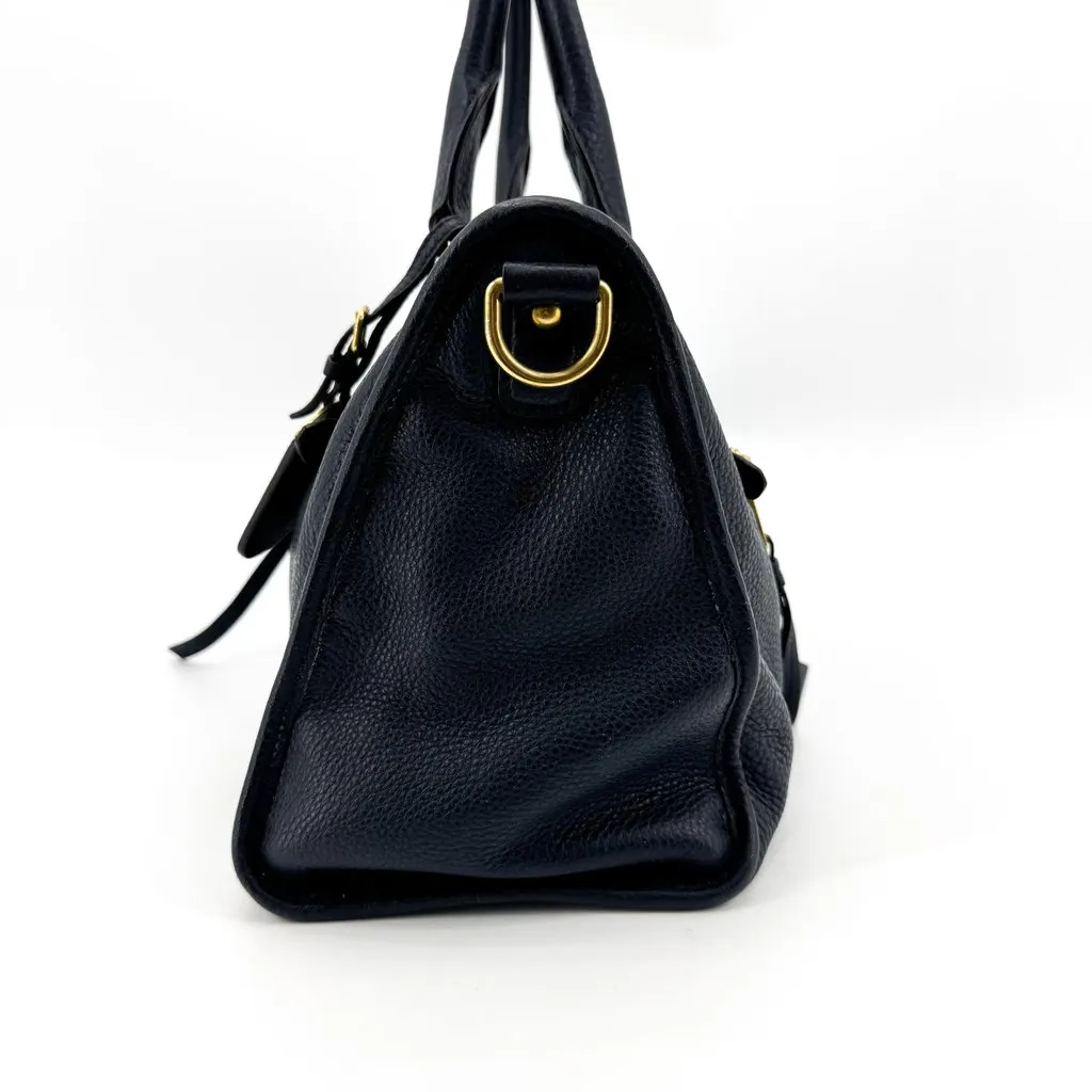 Prada Vitello Phenix Tote Bag Navy Gold Navy Leather Good - Model View