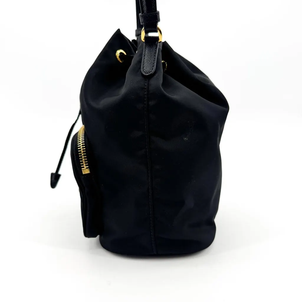 Prada Re-Nylon Duet Bucket Bag Black Gold Black Polyamide Good - Inside View