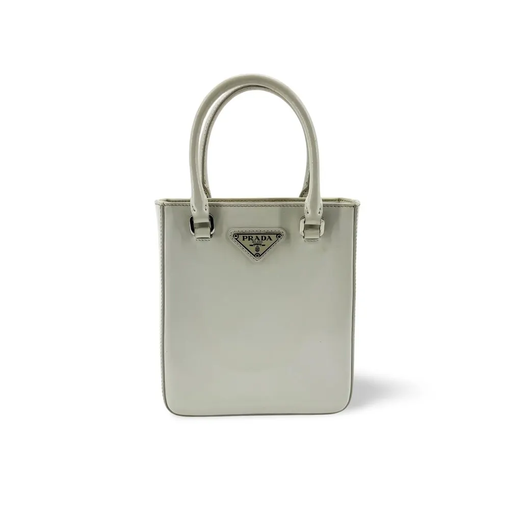 Prada Brushed Leather Mini Bag White White Leather Good - Front View
