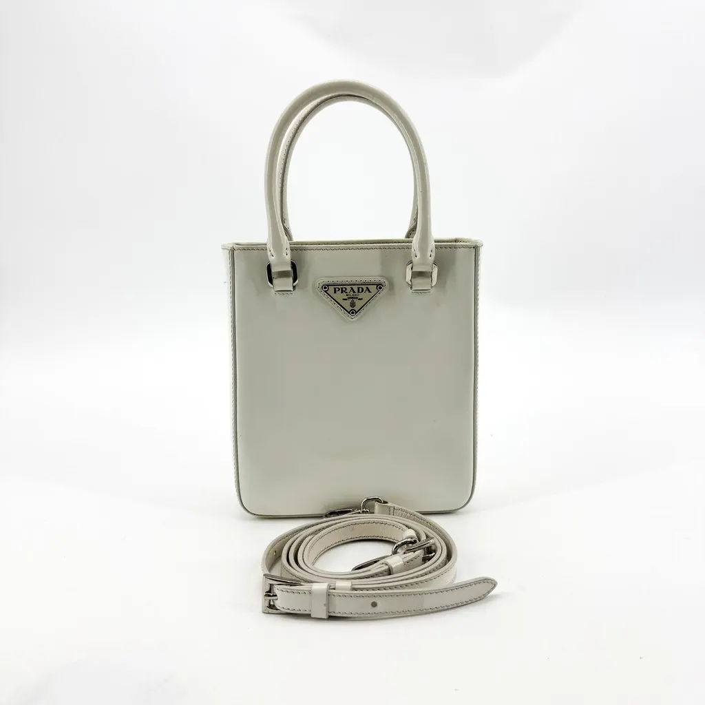 Prada Brushed Leather Mini Bag White White Leather Good - Back View