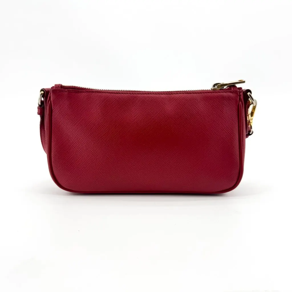 Prada Saffiano Leather Mini Shoulder Bag Red Red Leather Good - Back View