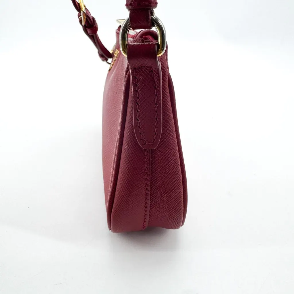 Prada Saffiano Leather Mini Shoulder Bag Red Red Leather Good - Inside View