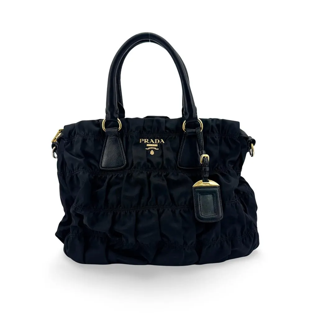 Prada Tessuto Gaufre Tote Bag Black Black Polyamide Good - Front View
