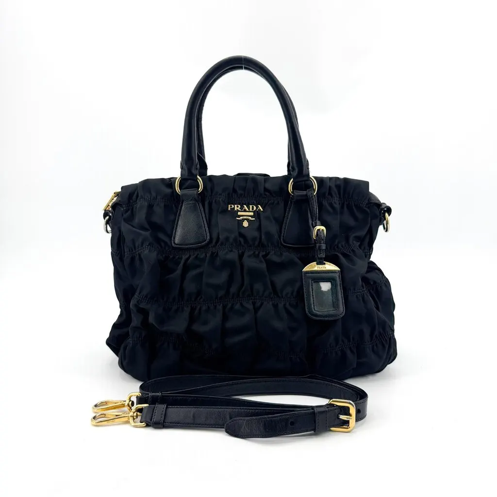 Prada Tessuto Gaufre Tote Bag Black Black Polyamide Good - Back View