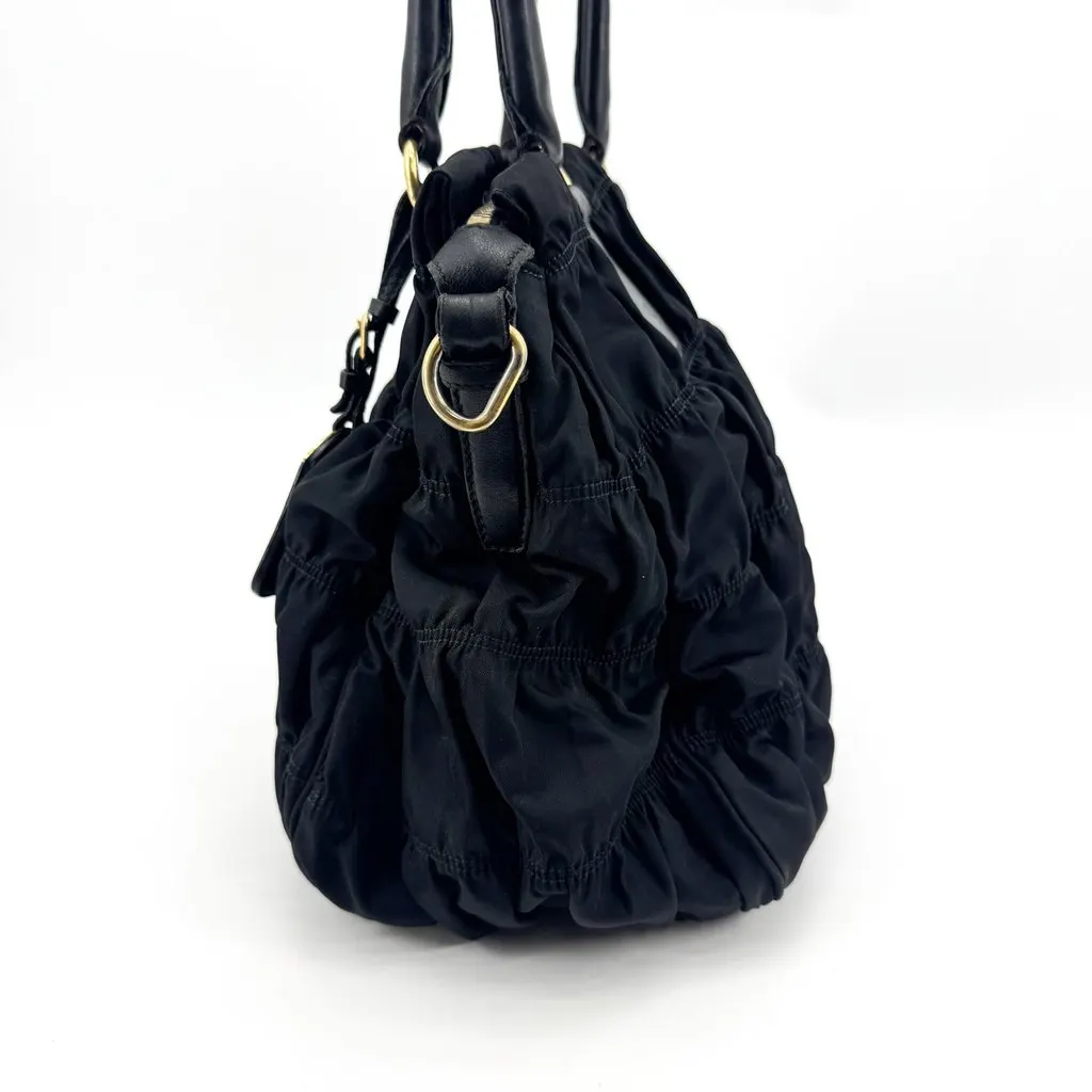 Prada Tessuto Gaufre Tote Bag Black Black Polyamide Good - Model View