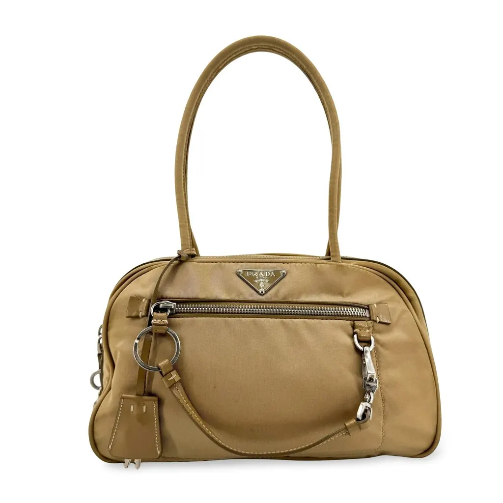 Prada Tessuto Nylon Shoulder Bag Beige Beige Polyamide Fair - Front View