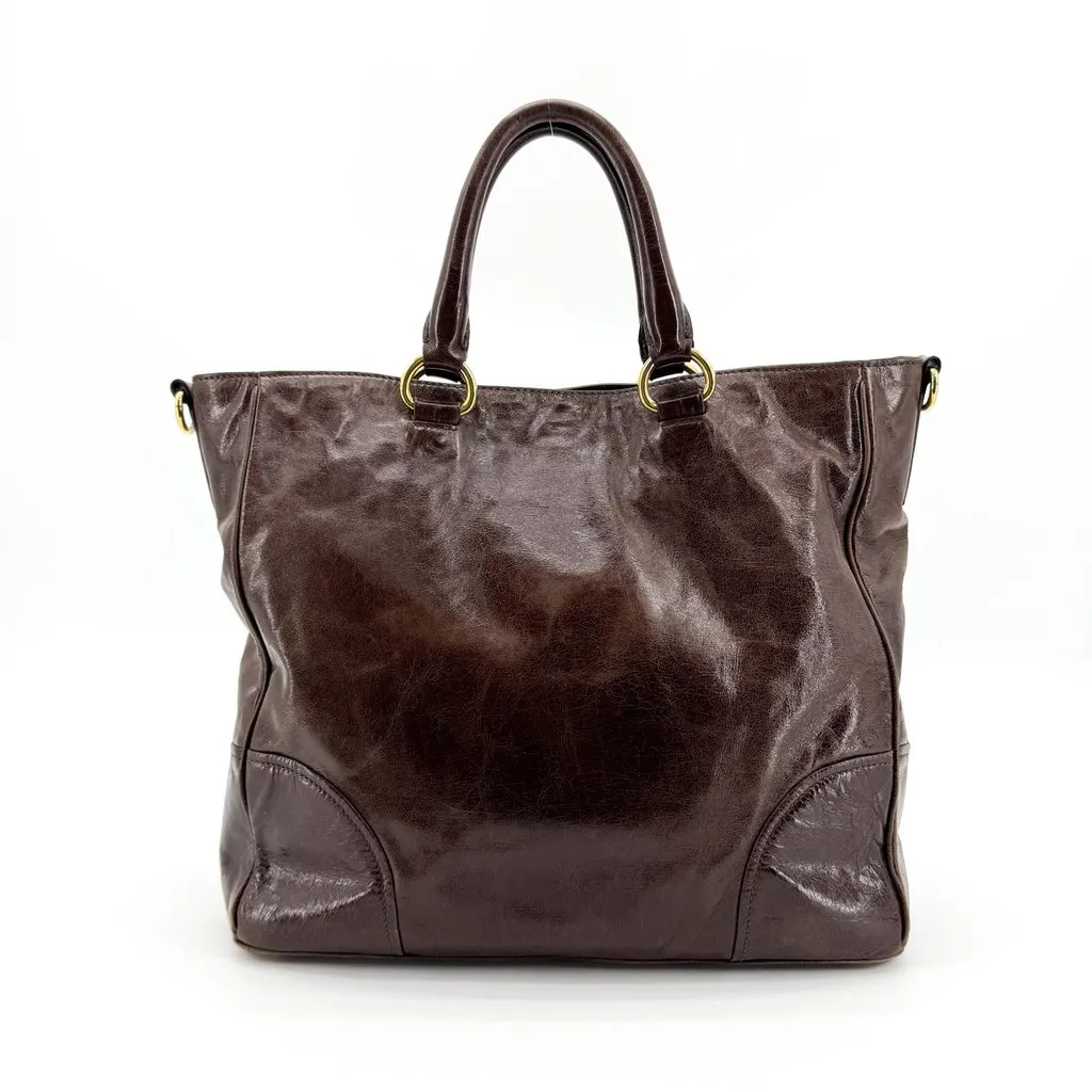 Prada Vitello Shine Tote Bag Brown Brown Leather Very good - Inside View